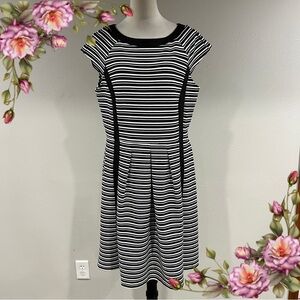 Dressbarn Black and White Striped cap sleeves plus size‎ stretchy mini dress